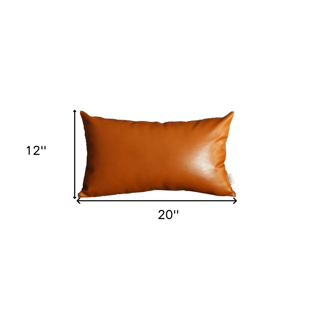Set of Four 12" X 20" Brown Faux Leather Lumbar Throw Pillow Covers
