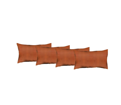 Set Of Four 12" X 12" Brown Solid Color Handmade Faux Leather Lumbar Pillows