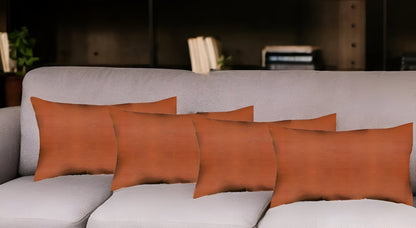 Set Of Four 12" X 12" Brown Solid Color Handmade Faux Leather Lumbar Pillows