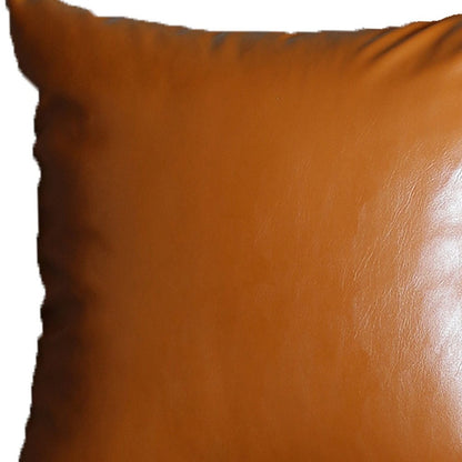 Set Of Four 17" X 17" Brown Faux Leather Zippered Pillow