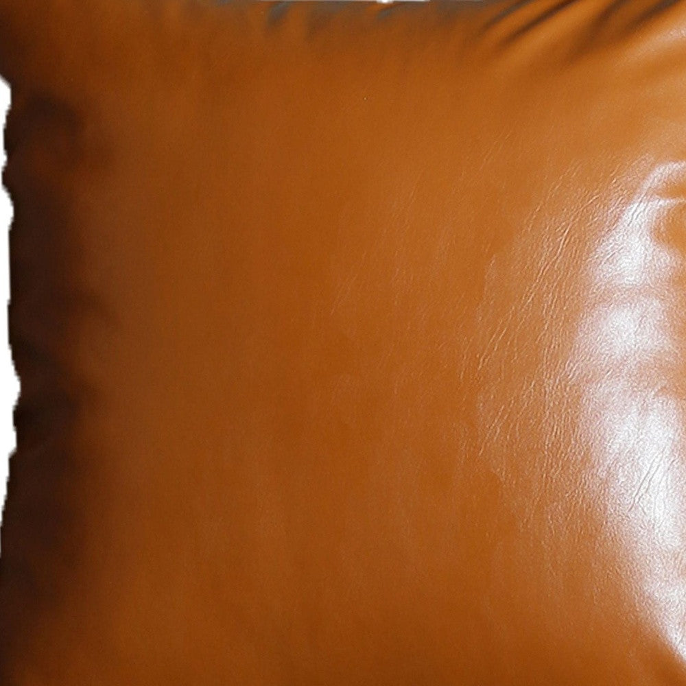 Set Of Four 20" X 20" Brown Faux Leather Zippered Pillow