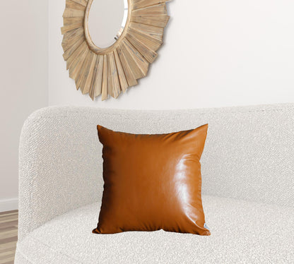 Set Of Four 20" X 20" Brown Faux Leather Zippered Pillow