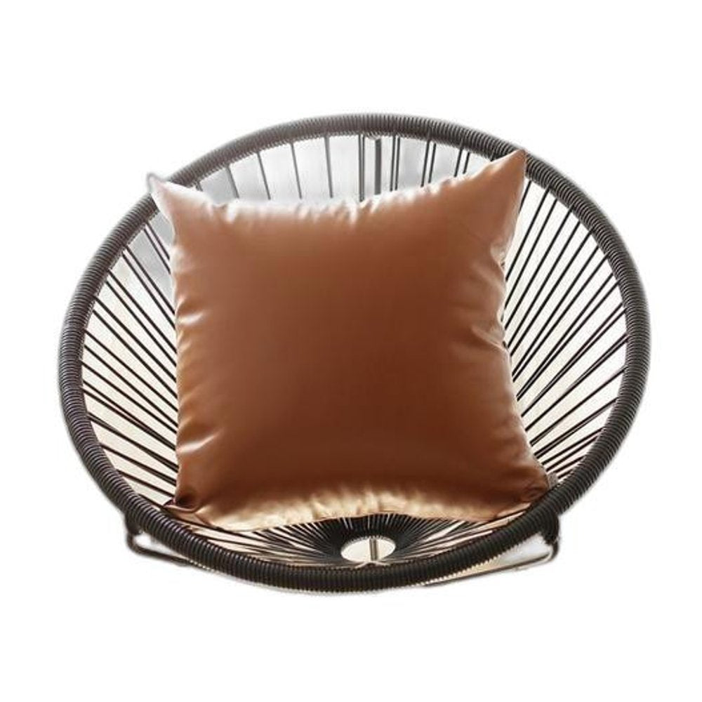 24" X 24" Brown Solid Color Handmade Faux Leather Throw Pillow Cover