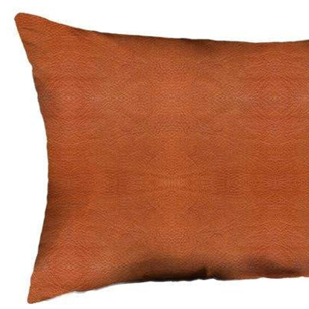 Set Of Two 12" X 20" Brown Solid Color Handmade Faux Leather Lumbar Pillow Cover