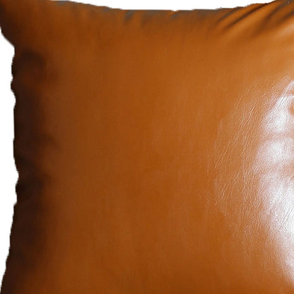 Set Of Two 18" X 18" Brown Faux Leather Zippered Pillow Cover