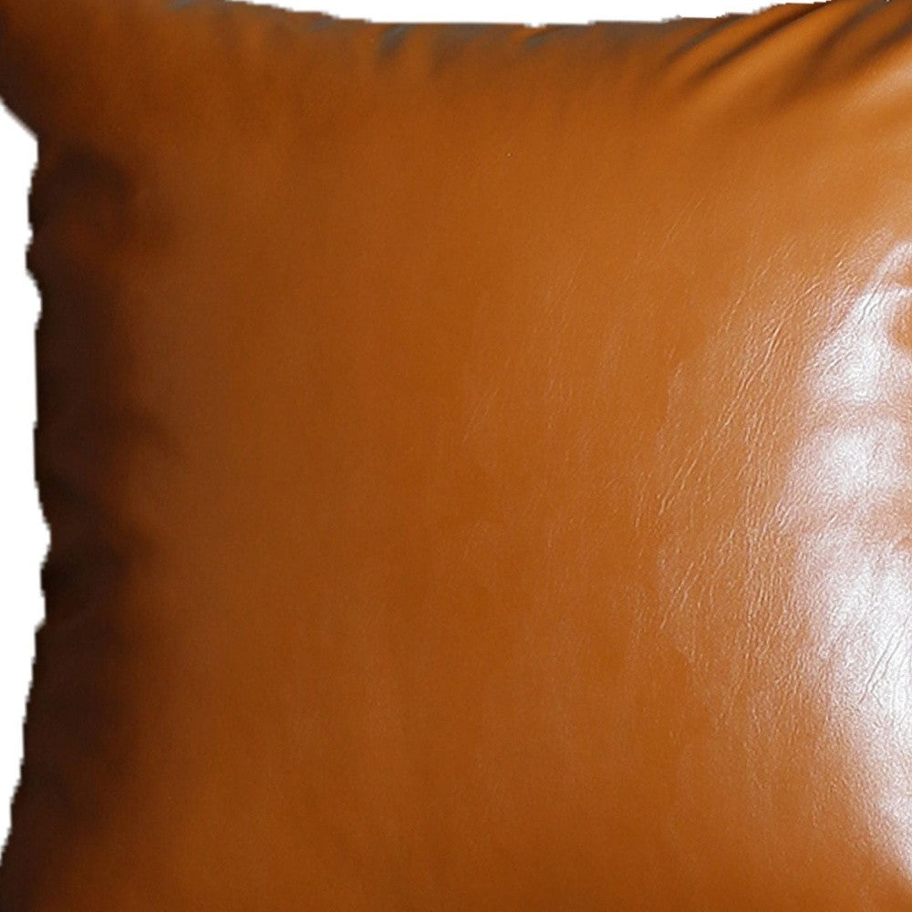 Set Of Two 24" X 24" Brown Faux Leather Zippered Pillow Cover