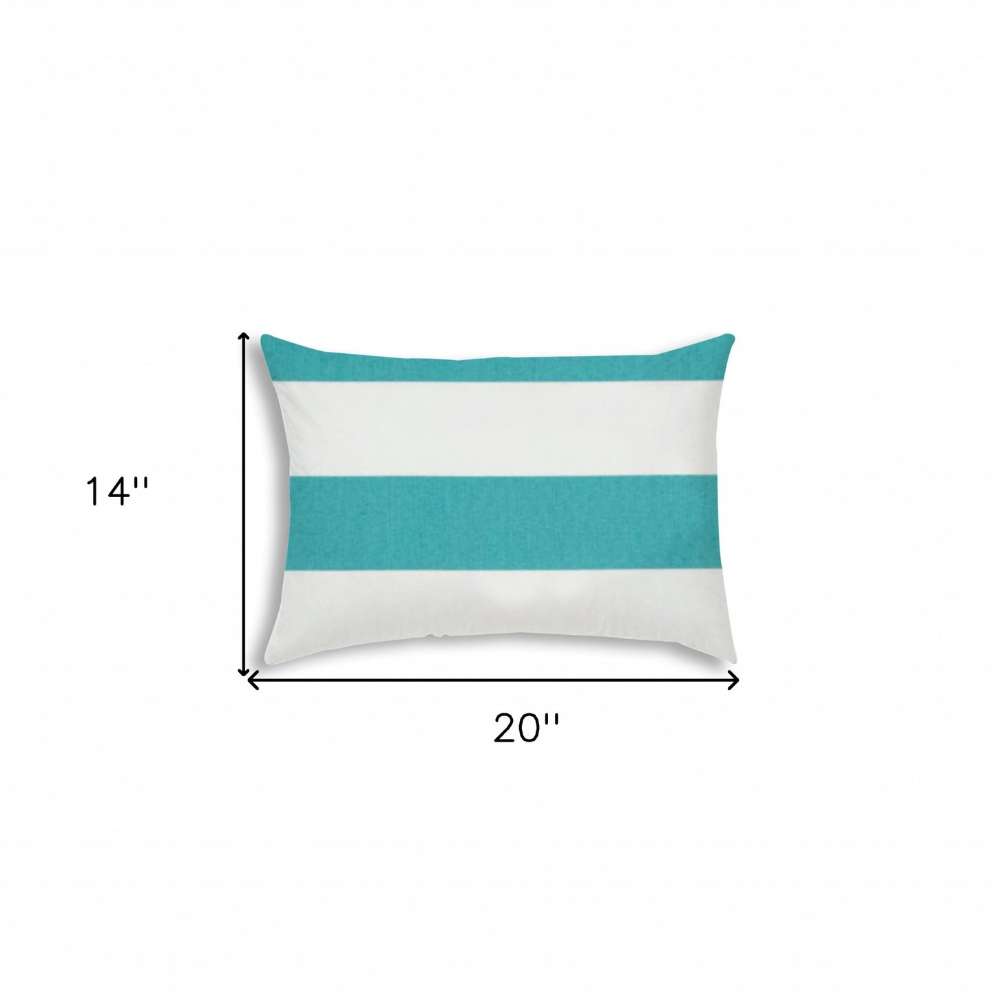 14" X 20" Turquoise And White Blown Seam Striped Lumbar Indoor Outdoor Pillow