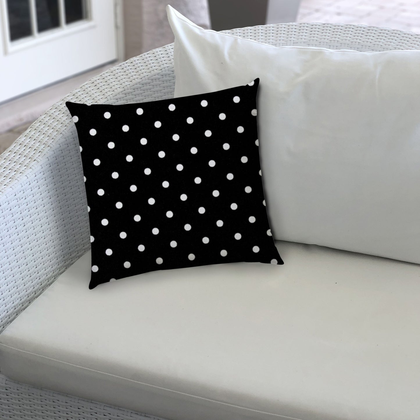 14" X 20" Black And White Blown Seam Polka Dots Lumbar Indoor Outdoor Pillow