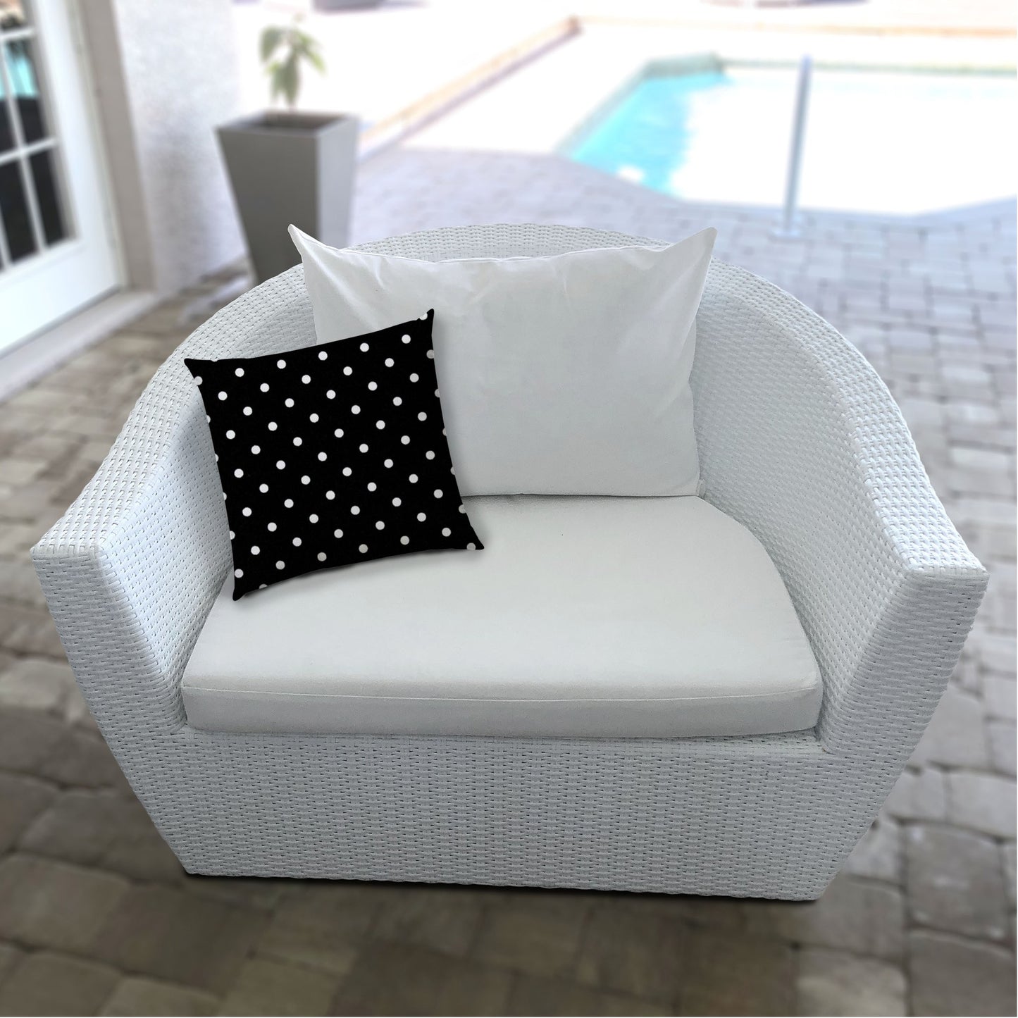 14" X 20" Black And White Blown Seam Polka Dots Lumbar Indoor Outdoor Pillow