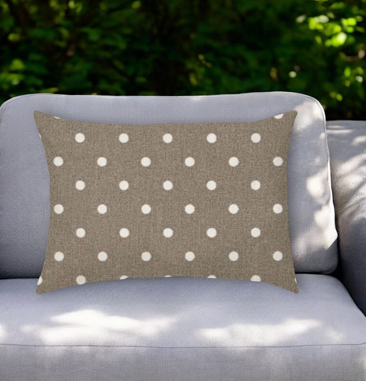 14" X 20" Taupe Polka Dot Indoor Outdoor Throw Pillow