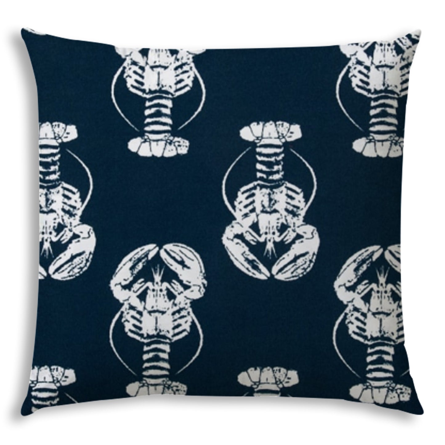 17" X 17" Navy Blue And White Lobster Blown Seam Coastal Lumbar Indoor Outdoor Pillow