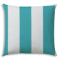 17" X 17" Turquoise And White Blown Seam Striped Lumbar Indoor Outdoor Pillow