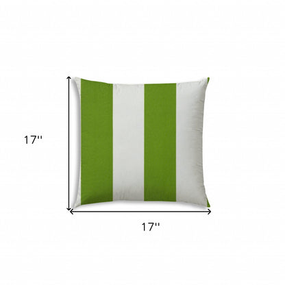 17" X 17" Green And Ivory Blown Seam Striped Lumbar Indoor Outdoor Pillow