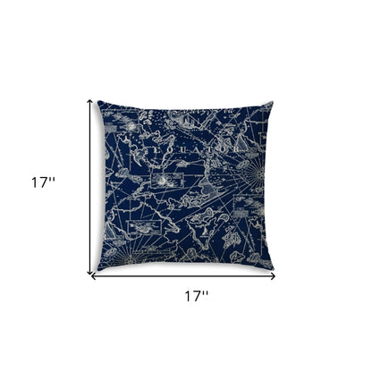 17" X 17" Navy Blue Blown Seam Indoor Outdoor Lumbar Pillow