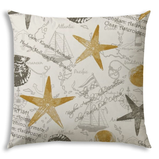 17" Beige and Gold Starfish Coastal Indoor Outdoor Throw Pillow