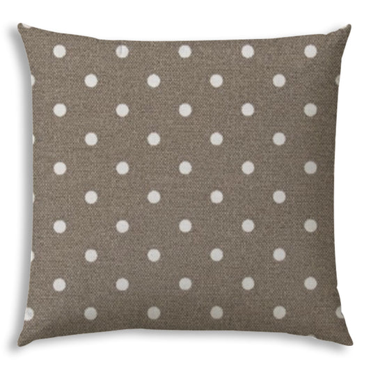 17" Taupe and White Polka Dots Indoor Outdoor Throw Pillow