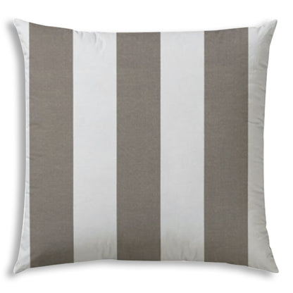 17" X 17" Taupe And Ivory Blown Seam Striped Lumbar Indoor Outdoor Pillow