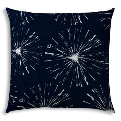 17" X 17" Navy Blue And White Blown Seam Floral Lumbar Indoor Outdoor Pillow