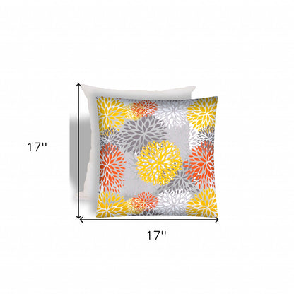 17" X 17" Gray And White Zippered Floral Throw Indoor Outdoor Pillow