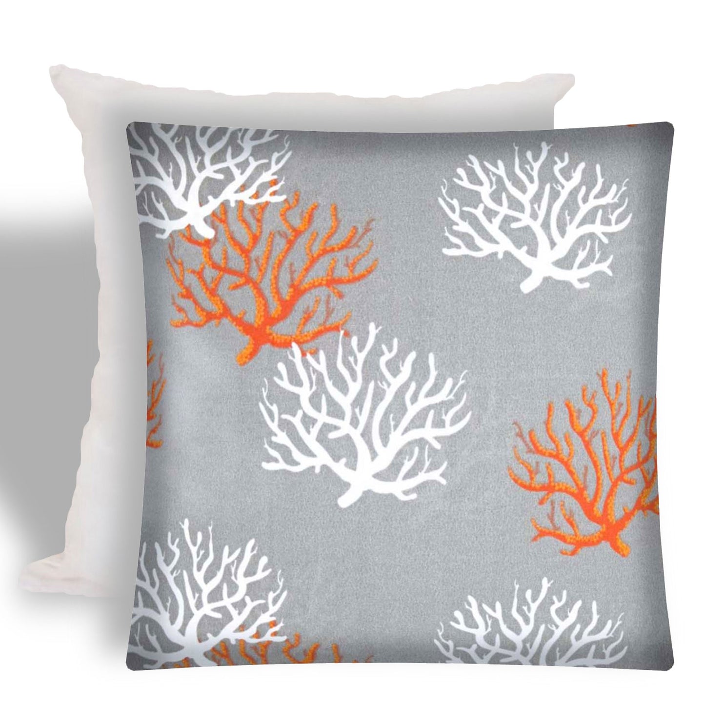 17" X 17" Gray And White Corals Zippered Coastal Throw Indoor Outdoor Pillow