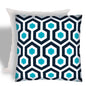 17" X 17" White And Aqua Zippered Geometric Throw Indoor Outdoor Pillow