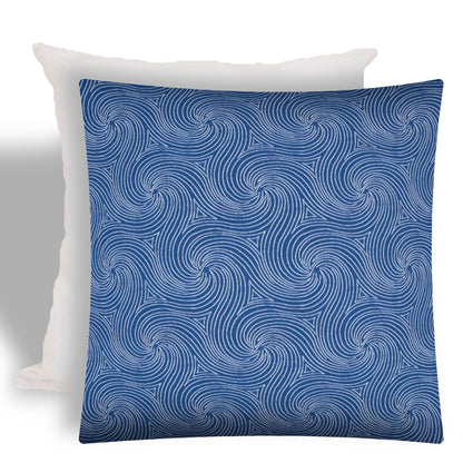 17" X 17" Blue And White Zippered Swirl Throw Indoor Outdoor Pillow