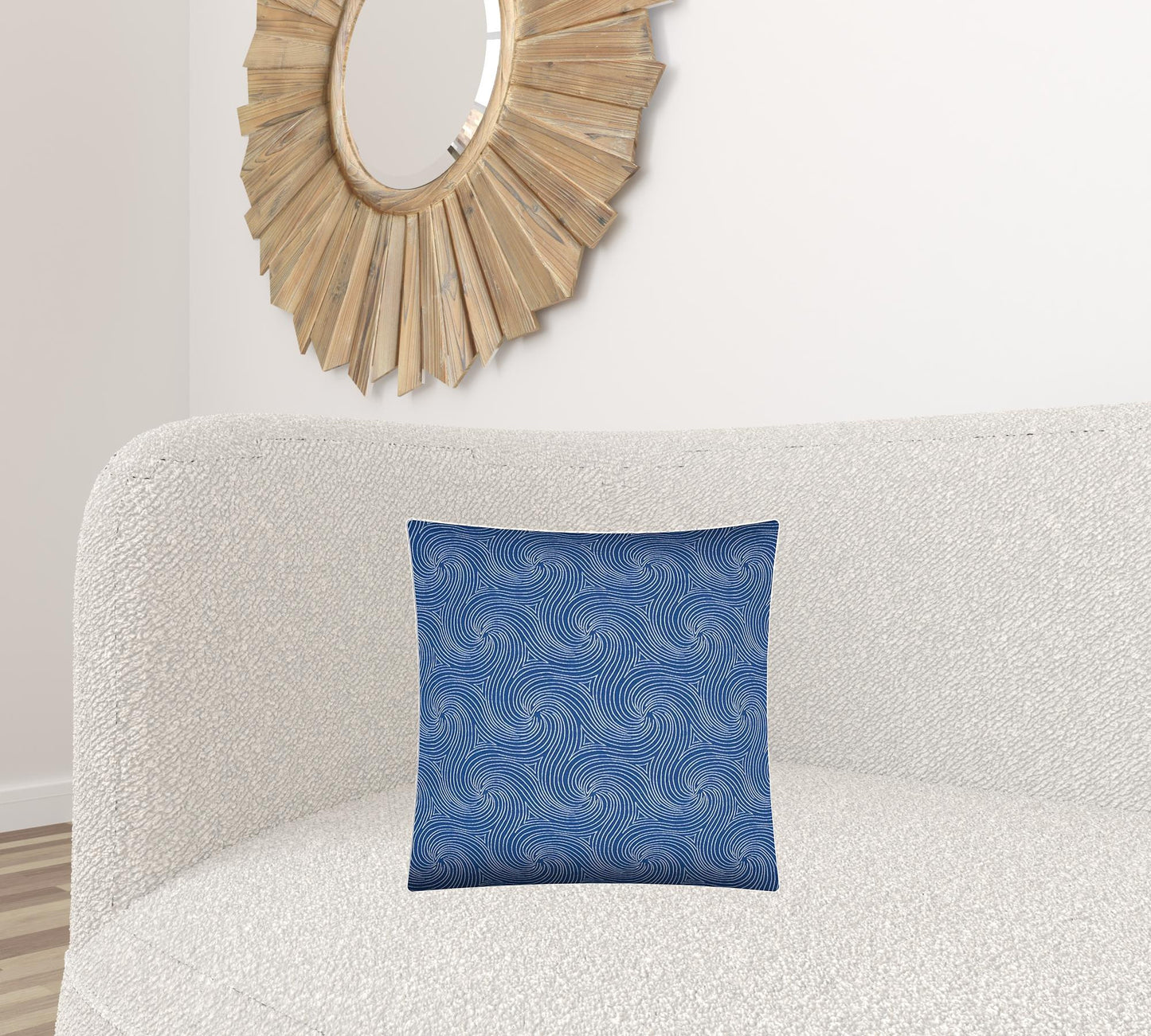 17" X 17" Blue And White Zippered Swirl Throw Indoor Outdoor Pillow