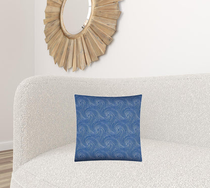 17" X 17" Blue And White Zippered Swirl Throw Indoor Outdoor Pillow