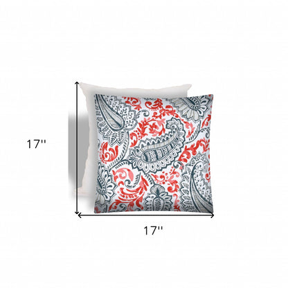 17" X 17" Coral And White Zippered Paisley Throw Indoor Outdoor Pillow