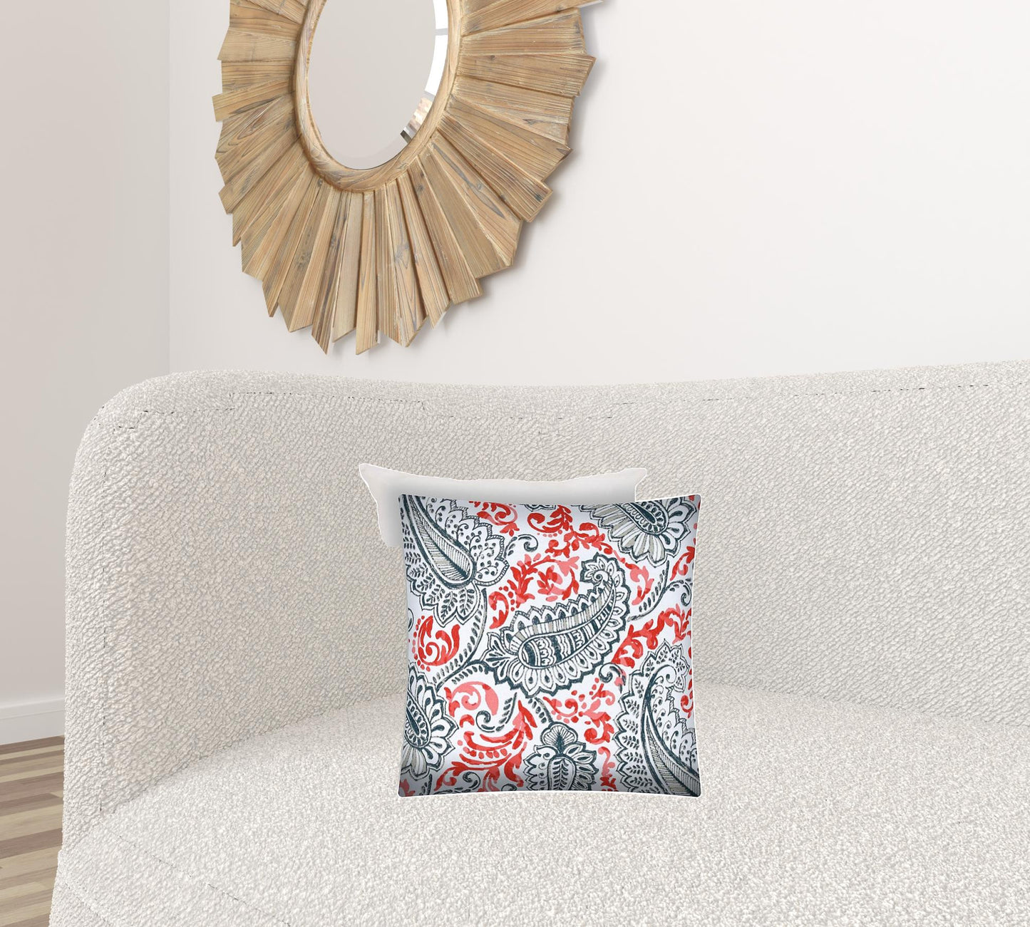 17" X 17" Coral And White Zippered Paisley Throw Indoor Outdoor Pillow