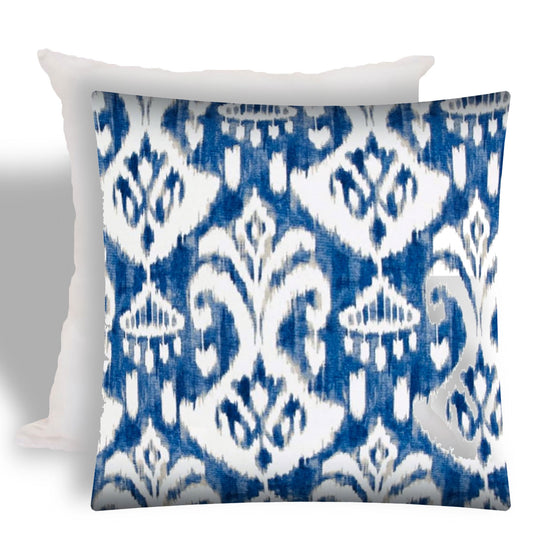 17" X 17" Indigo And Cream Zippered Ikat Throw Indoor Outdoor Pillow