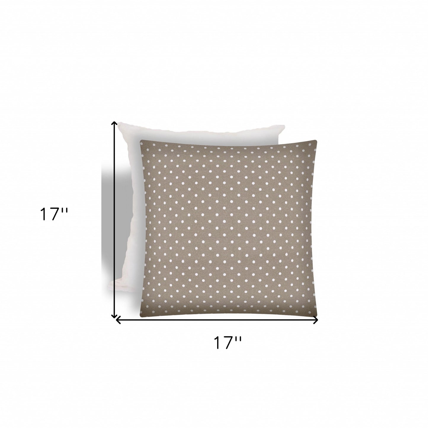 17" X 17" Taupe And White Zippered Polka Dots Throw Indoor Outdoor Pillow