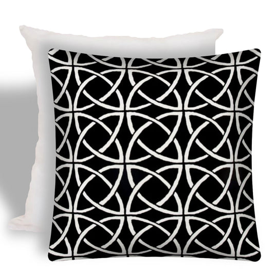 17" X 17" Black And White Zippered Interlocking Throw Indoor Outdoor Pillow