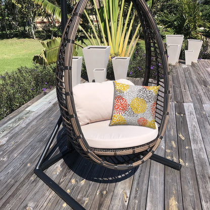 20" X 20" Gray And White Blown Seam Floral Throw Indoor Outdoor Pillow