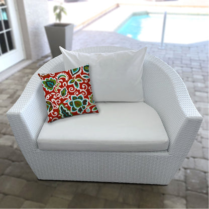 20" X 20" Read And Green Blown Seam Damask Throw Indoor Outdoor Pillow