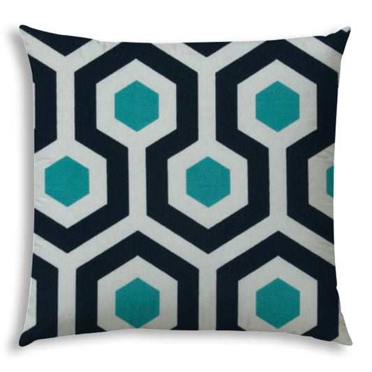 20" X 20" White And Aqua Blown Seam Trellis Throw Indoor Outdoor Pillow