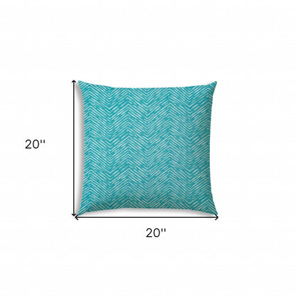 20" X 20" Turquoise And White Blown Seam Chevron Throw Indoor Outdoor Pillow