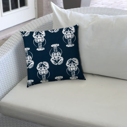 20" X 20" Navy Blue And White Blown Seam Throw Indoor Outdoor Pillow