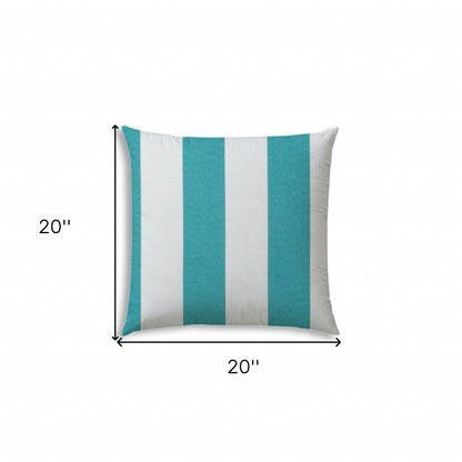 20" X 20" Turquoise And White Blown Seam Striped Throw Indoor Outdoor Pillow