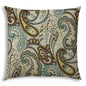 20" X 20" Brown And Teal Blown Seam Paisley Throw Indoor Outdoor Pillow