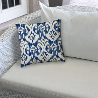 20" X 20" Indigo And Cream Blown Seam Ikat Throw Indoor Outdoor Pillow