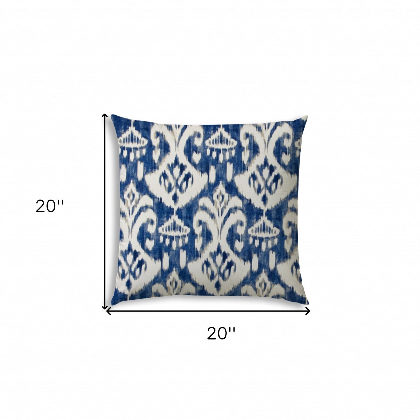 20" X 20" Indigo And Cream Blown Seam Ikat Throw Indoor Outdoor Pillow