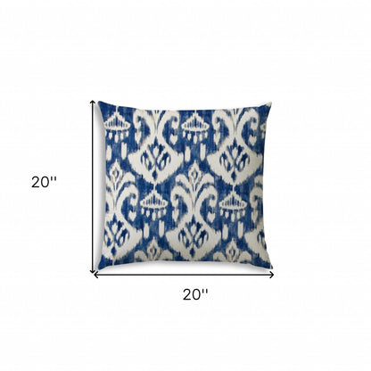 20" X 20" Indigo And Cream Blown Seam Ikat Throw Indoor Outdoor Pillow