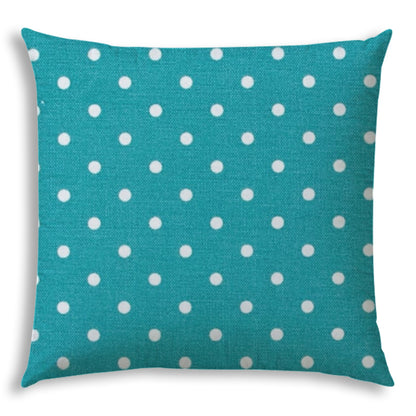 20" X 20" Turquoise Blown Seam Polka Dots Throw Indoor Outdoor Pillow