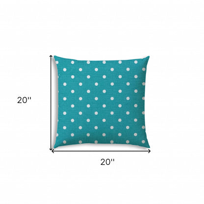 20" X 20" Turquoise Blown Seam Polka Dots Throw Indoor Outdoor Pillow