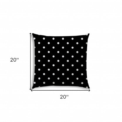 20" X 20" Black And White Blown Seam Polka Dots Throw Indoor Outdoor Pillow