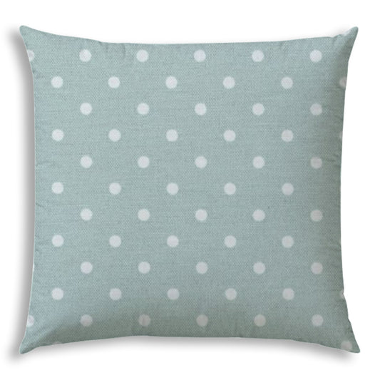 20" X 20" Seafoam And White Blown Seam Polka Dots Throw Indoor Outdoor Pillow