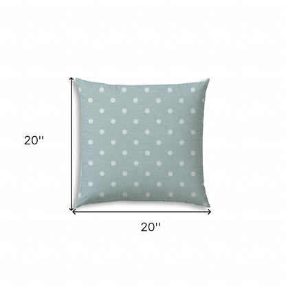 20" X 20" Seafoam And White Blown Seam Polka Dots Throw Indoor Outdoor Pillow