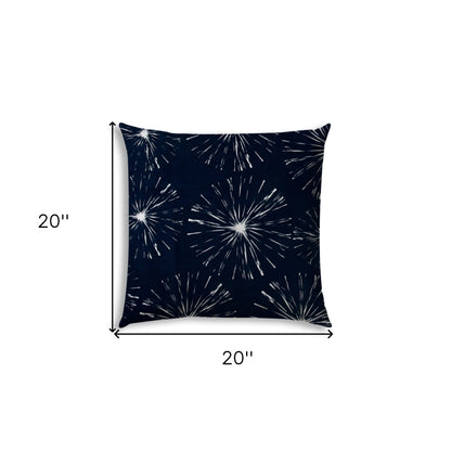 20" X 20" Navy Blue And White Blown Seam Floral Throw Indoor Outdoor Pillow