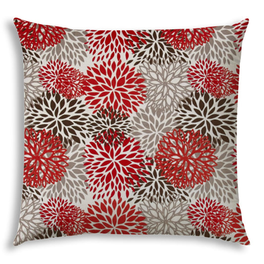 20" X 20" Red And White Blown Seam Floral Throw Indoor Outdoor Pillow